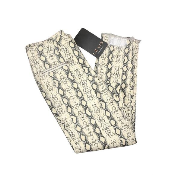 Le Lis snake print aztec cream grey skinny jeans raw hem zipper pocket SIZE Smal - Picture 1 of 5